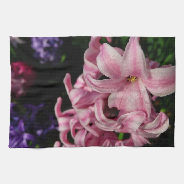 Pink Hyacinth Spring Floral Tea Towel (Horizontal)