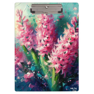 Pink Hyacinths Floral Impressionistic Painting Clipboard