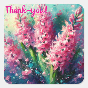 Pink Hyacinths Floral Impressionistic Painting Square Sticker
