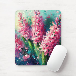 Pink Hyacinths Floral Spring Teal Flowers Hyacinth Mouse Pad