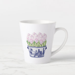Pink Hyacinths in Chinoiserie Planter Ceramic Latte Mug