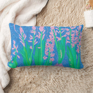 Pink Hyacinths Spring Flowers Floral Art Painting  Lumbar Cushion