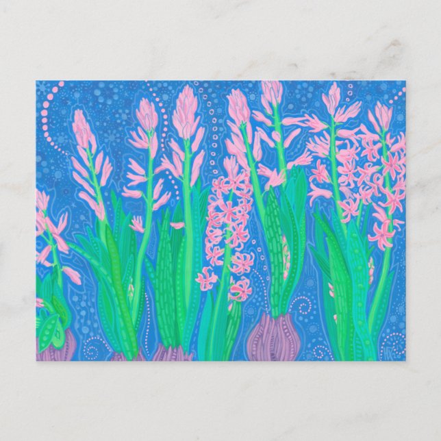 Pink Hyacinths Spring Flowers Floral Art Painting Postcard (Front)