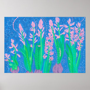 Pink Hyacinths Spring Flowers Floral Art Painting Poster