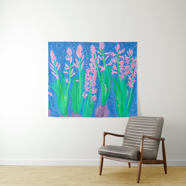 Pink Hyacinths Spring Flowers Floral Art Painting Tapestry (In Situ (Horizontal))