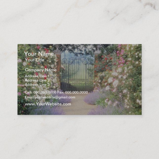 Pink Hybrid Rose-Lined Path To Gate, Underplanted Business Card (Front)