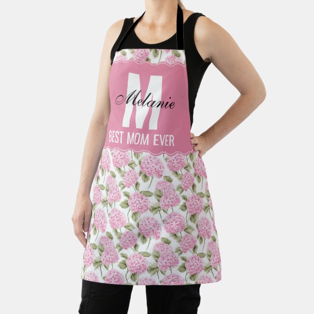  Pink Hydragea Floral Pattern Monogram Best Mum  Apron (Insitu)