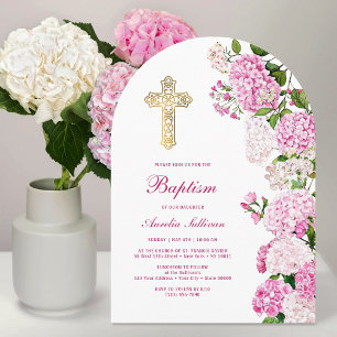Pink Hydrangea Arch Baptism Invitation