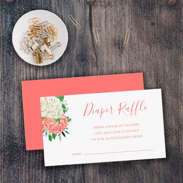 Pink Hydrangea Baby Shower Diaper Raffle Ticket Enclosure Card (Creator Uploaded)