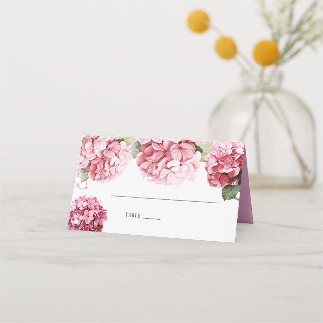 Pink Hydrangea Bible Book Wedding Table Place Card (Front)