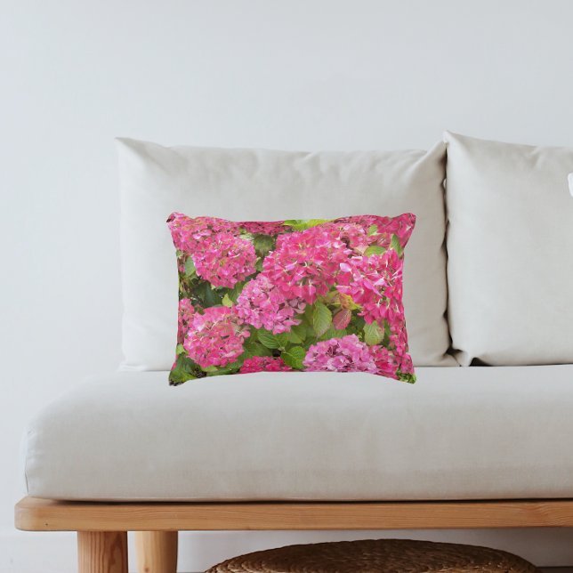 Pink Hydrangea Blooms Floral Decorative Cushion (In Situ Sofa)