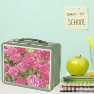 Pink Hydrangea Blooms Floral Metal Lunch Box