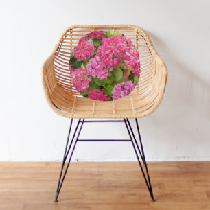 Pink Hydrangea Blooms Floral Round Cushion