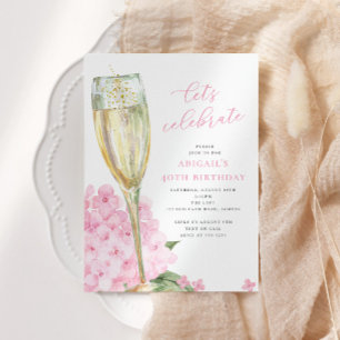 Pink Hydrangea Blooms Let's Celebrate Invitation