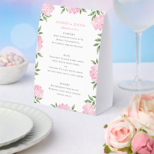 Pink Hydrangea Border Wedding Menu