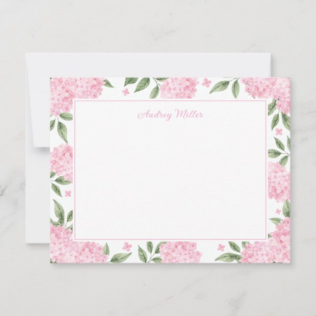 Pink Hydrangea Border White Personalised Card (Front)
