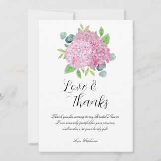 Pink Hydrangea Botanical Bridal Shower Thank You Card