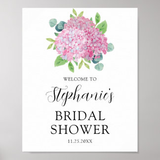 Pink Hydrangea Botanical Bridal Shower Welcome Poster