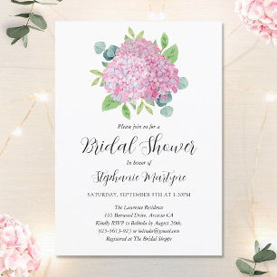Pink Hydrangea Bouquet Botanical Bridal Shower Invitation
