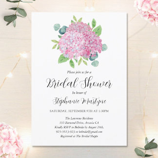 Pink Hydrangea Bouquet Botanical Bridal Shower Invitation