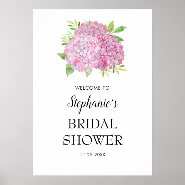 Pink Hydrangea Bouquet Bridal Shower Welcome Poster (Front)