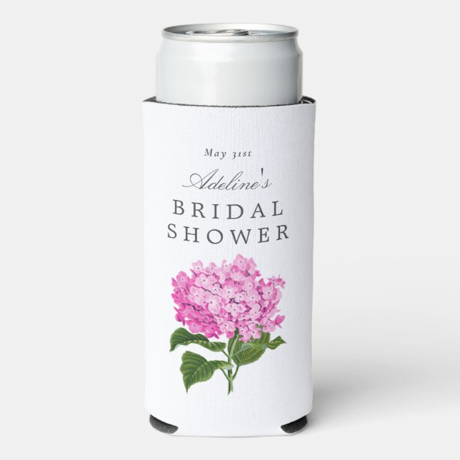 Pink Hydrangea Bridal Shower Party Seltzer Can Cooler (Seltzer Back)