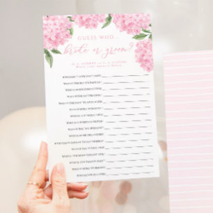 Pink Hydrangea Bride or Groom Paper Game Card