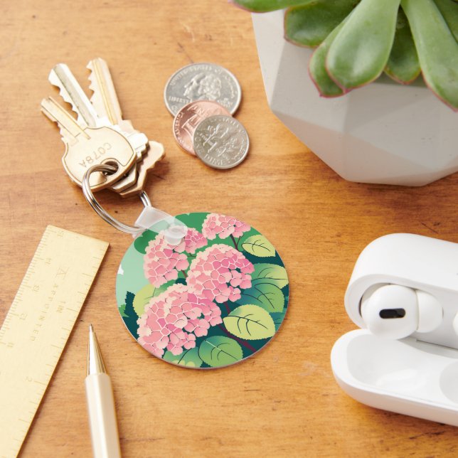 Pink Hydrangea Bush Flower Key Ring (Desk)