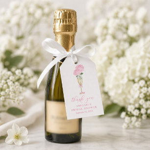 Pink Hydrangea Champagne Glass Favor Tag