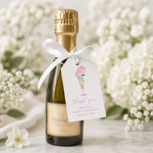 Pink Hydrangea Champagne Glass Favour Tag (Creator Uploaded)