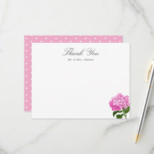 Pink Hydrangea Custom Name Thank You Flat Card