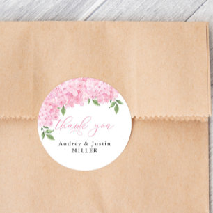 Pink Hydrangea Customised Wedding Favour Classic Round Sticker