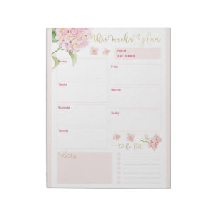 Pink Hydrangea Daily Planner Notepad