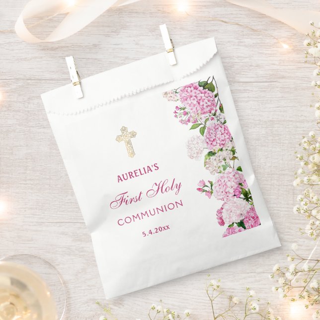 Pink Hydrangea First Communion Favour Bag (Clipped)