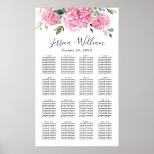 Pink Hydrangea Floral 16 Tables SEATING CHART