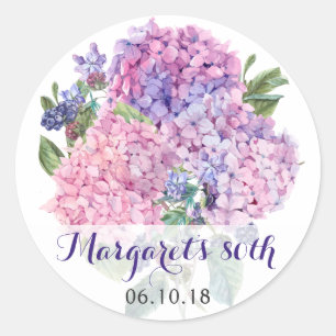 Pink Hydrangea Floral 80th Birthday Classic Round Sticker