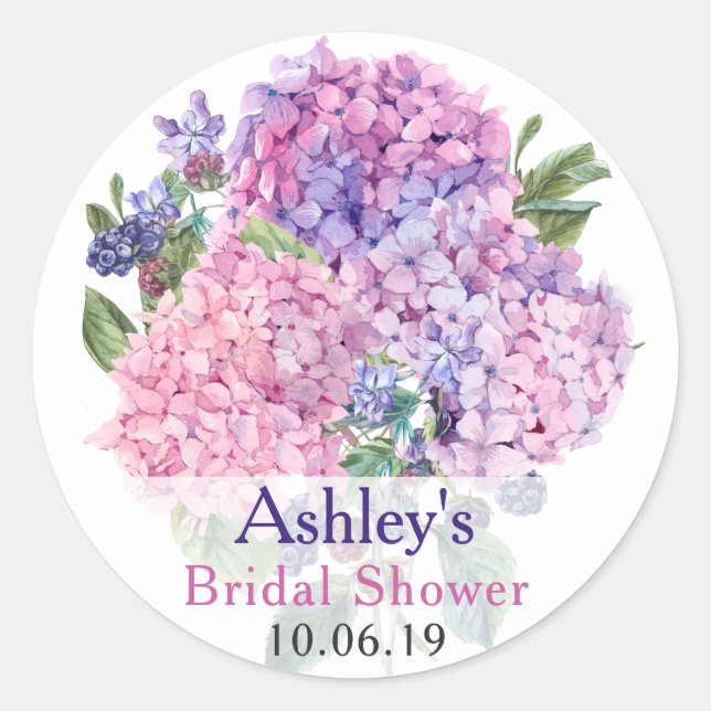Pink Hydrangea Floral Bridal Shower Thank You Classic Round Sticker (Front)