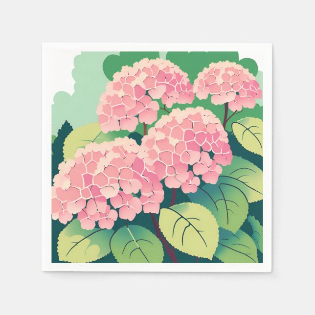 Pink Hydrangea Floral Elegant Garden Napkin (Front)