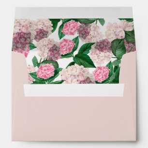 Pink Hydrangea Floral Greenery 5x7 Wedding Invite Envelope