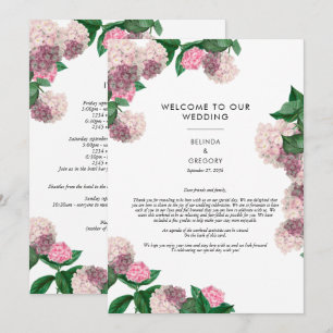 Pink Hydrangea Floral Greenery Wedding Itinerary Program