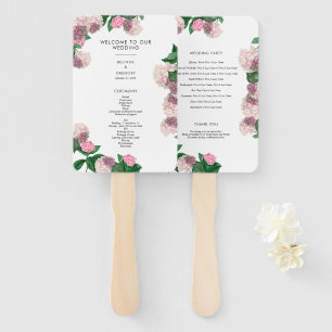 Pink Hydrangea Floral Greenery Wedding Program Hand Fan