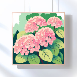 Pink Hydrangea Floral Painting Poster