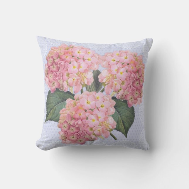 Pink hydrangea floral pillow (Front)