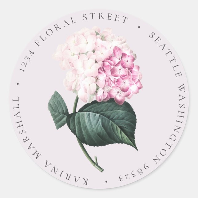 Pink Hydrangea Floral Return Address Sticker Label (Front)