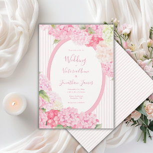 Pink Hydrangea Floral Stripe Wedding Invitation
