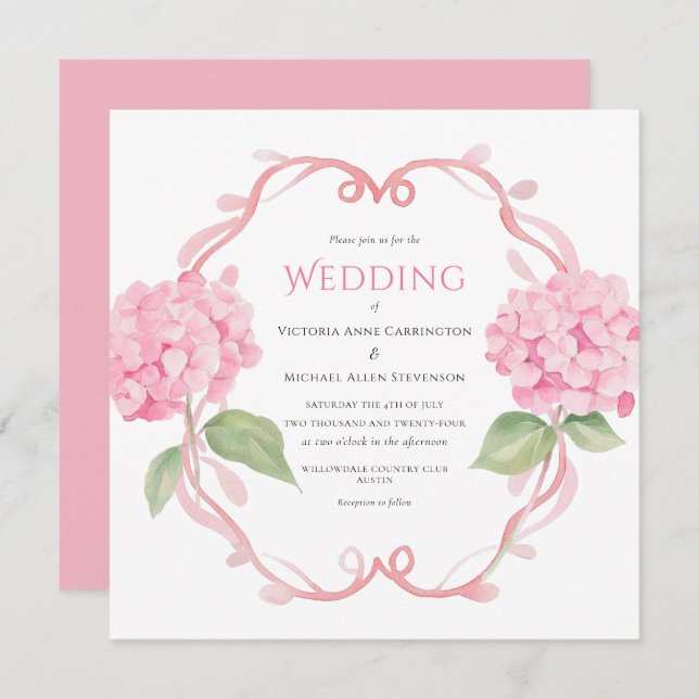 Pink Hydrangea Floral Wedding Invitation (Front/Back)