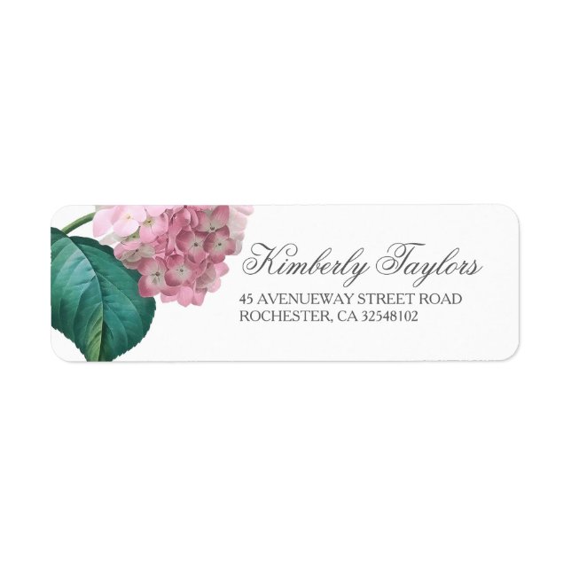 Pink Hydrangea Floral Wedding Return Address Label (Front)