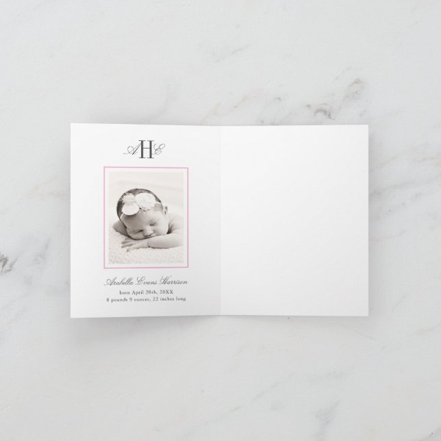 Pink Hydrangea Flower Baby Shower Baby Photo Thank You Card (Inside)