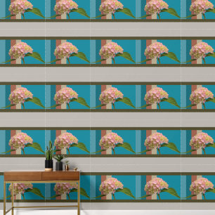 Pink Hydrangea Flower Blue Aqua Grey Brown Pattern Wallpaper
