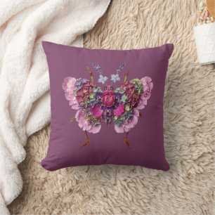 Pink Hydrangea Flower Butterfly Collage Cushion